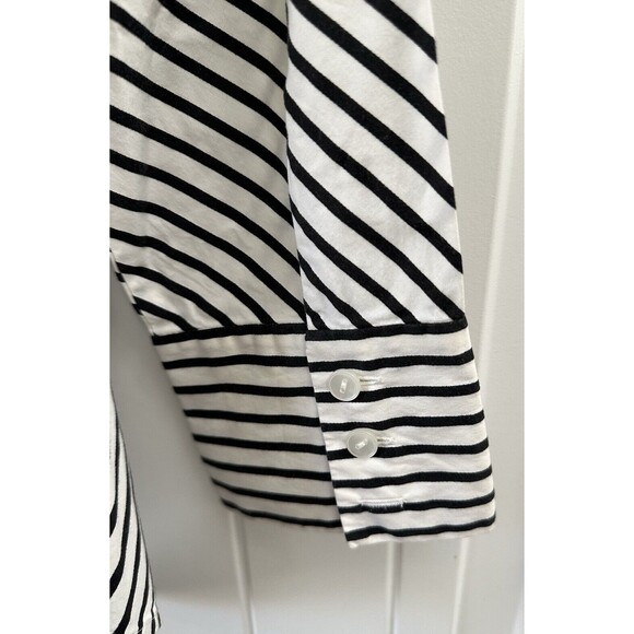 Talbots Black and White Striped 3/4 Sleeve Zip Front Collared Womens Top Size 2P - Picture 5 of 7